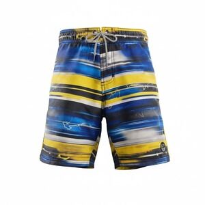 ZeroXposur Boys Swim Trunks Blue Yellow Shark Stripe Board Shorts Size M 10/12